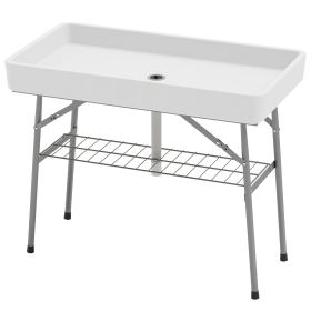3.4ft Folding Ice Cooler Table with Drain, Fill and Chill Table Outdoor Table Cooler with Storage Shelf
