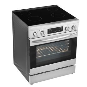 30 in Electric Range Oven, 4.8 Cu. Ft. Capacity Compact Freestanding Oven, Stainless Steel Kitchen Stove, with 4 Cooktop Burners, Timer