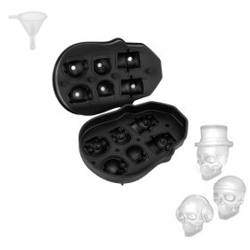Skull Ice Cube Tray, 6-Grid Skull Ice Ball Maker, Flexible Black Silicone Ice Tray with Lid & Funnel