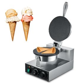 Electric Ice Cream Cone Maker, Commercial 1230W Waffle Cone Machine, Non-Stick Stainless Steel Egg Roll Mold, with Temperature and Time Control
