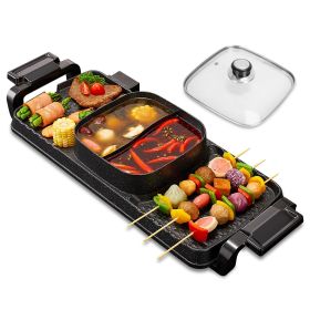 2 in 1 Electric Hot Pot with Grill 2800W Smokeless Non-Stick Korean BBQ Grill Shabu Shabu Hot Pot Combo with Independent Temperature Control 5 Ge