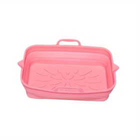 Rectangular Air Fryer Liners; Foldable Silicone Tray; Air Fryer Accessories; Reusable Grill Plate; Heat Resistant Microwave Silicone Plate; Home (Color: Pink, quantity: 2)