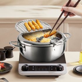 Silver Stainless Steel Deep Fryer with Built-in Dial Thermometer-9.5 inch (24cm) & 11 inch (28cm) Size (size: 9.5 inch (24cm))