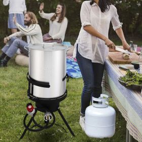 30QT Propane Turkey Fryer Set Silver Aluminum Pot with Black Round Iron Stand Outdoor Gas Deep Fryer Kit for Frying Turkey Seafood and Boiling Cr (size: 4-Piece Set)